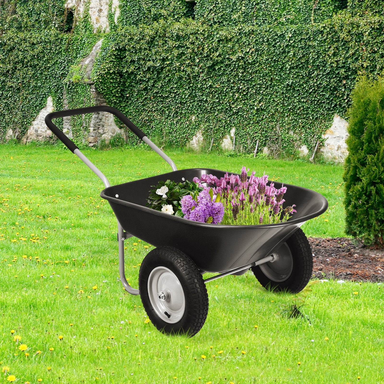 2 Tire Wheelbarrow Garden Cart Heavy-duty Dolly Utility Cart, Black Garden Carts at Gallery Canada