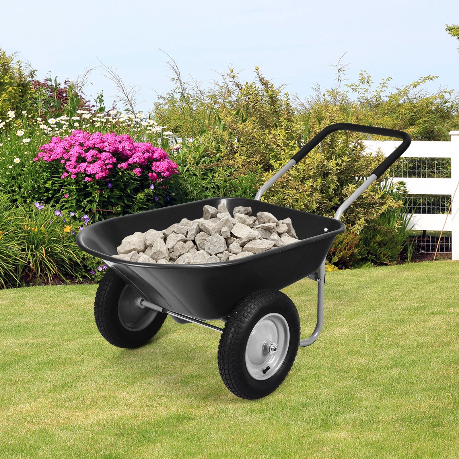 2 Tire Wheelbarrow Garden Cart Heavy-duty Dolly Utility Cart, Black Garden Carts at Gallery Canada