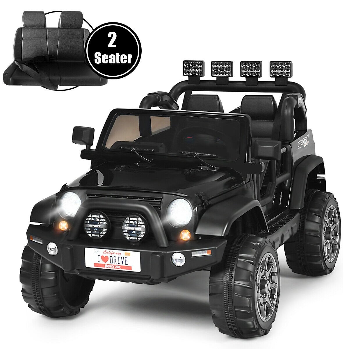 12V 2-Seater Ride on Car Truck with Remote Control and Storage Room, Black - Gallery Canada