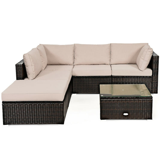 6 Piece Outdoor Patio Rattan Furniture Set, Beige Outdoor Sectionals Beige at Gallery Canada