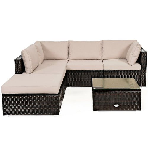 6 Piece Outdoor Patio Rattan Furniture Set, Beige