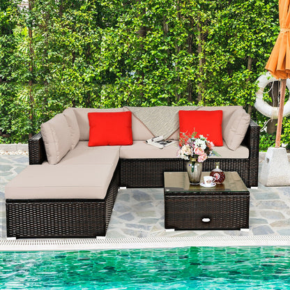 6 Pieces Outdoor Patio Rattan Furniture Set Sofa Ottoman, Beige Outdoor Sectionals at Gallery Canada