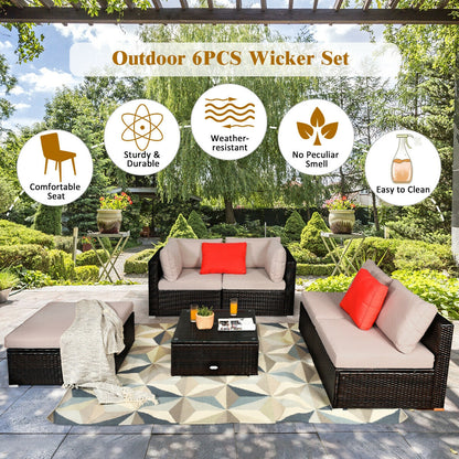 6 Pieces Outdoor Patio Rattan Furniture Set Sofa Ottoman, Beige Outdoor Sectionals at Gallery Canada