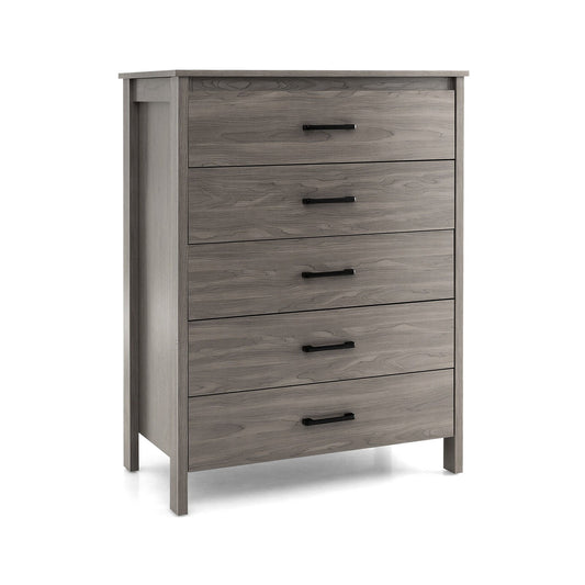 Modern 5-Drawer Multipurpose Chest Dresser with Metal Handles, Gray