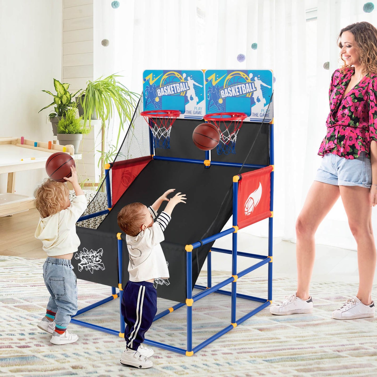 Kids Arcade Basketball Game Set with 4 Basketballs and Ball Pump, Multicolor at Gallery Canada