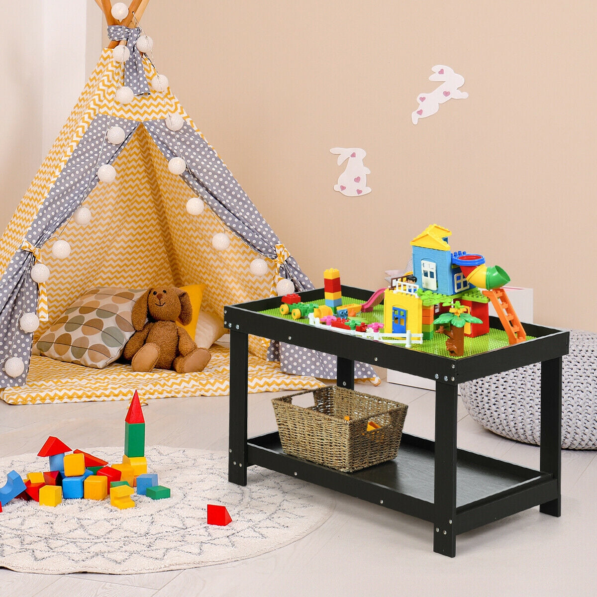 Multifunctional Wood Kids Activity Play Table, Dark Brown Kids Table & Chair Sets at Gallery Canada