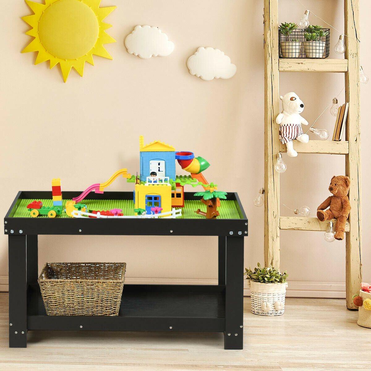 Multifunctional Wood Kids Activity Play Table, Dark Brown Kids Table & Chair Sets at Gallery Canada