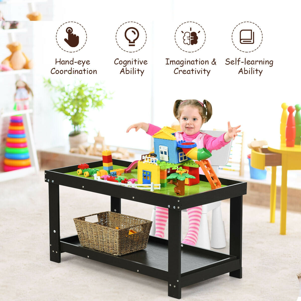 Multifunctional Wood Kids Activity Play Table, Dark Brown Kids Table & Chair Sets at Gallery Canada