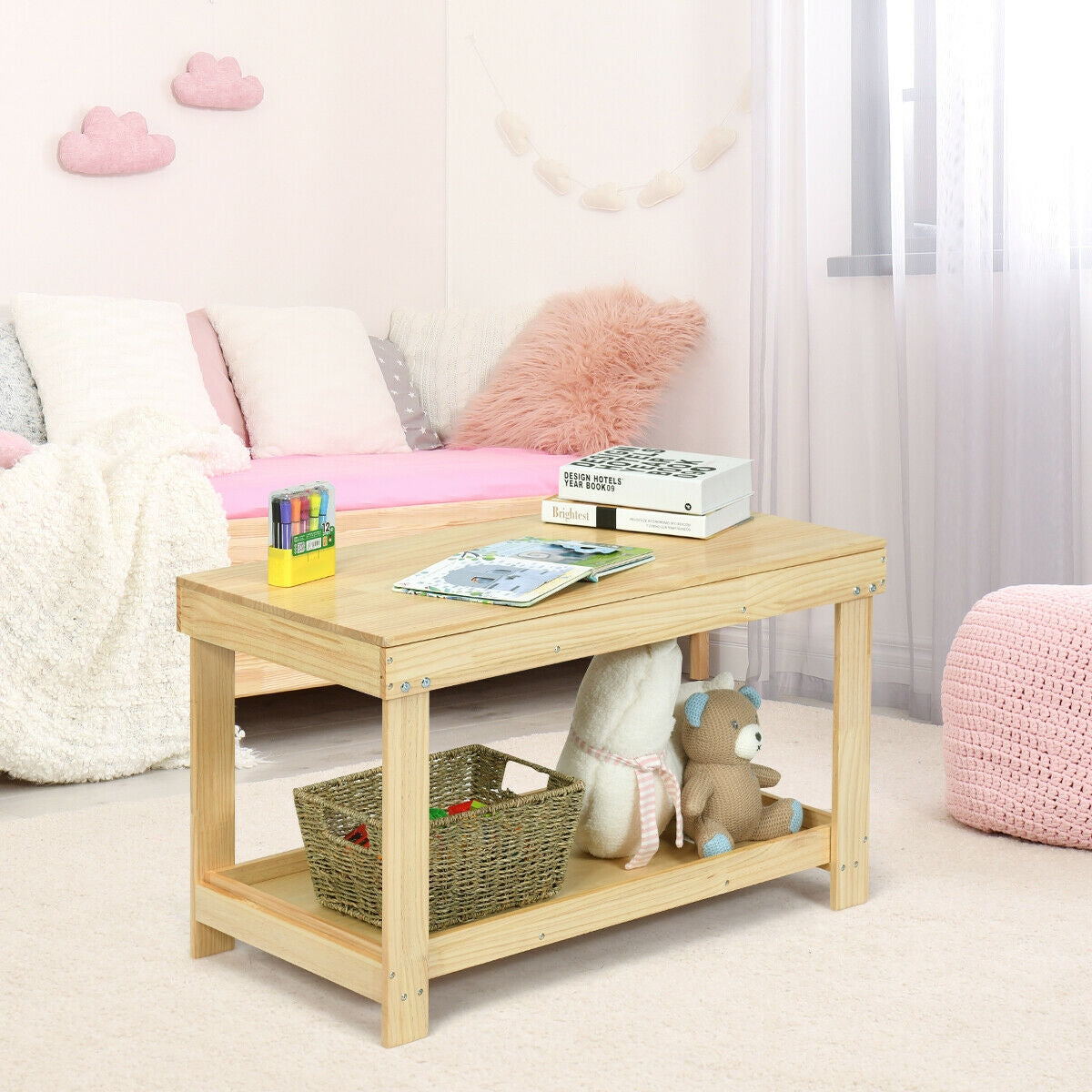 Solid Multifunctional Wood Kids Activity Play Table, Natural Kids Table & Chair Sets at Gallery Canada