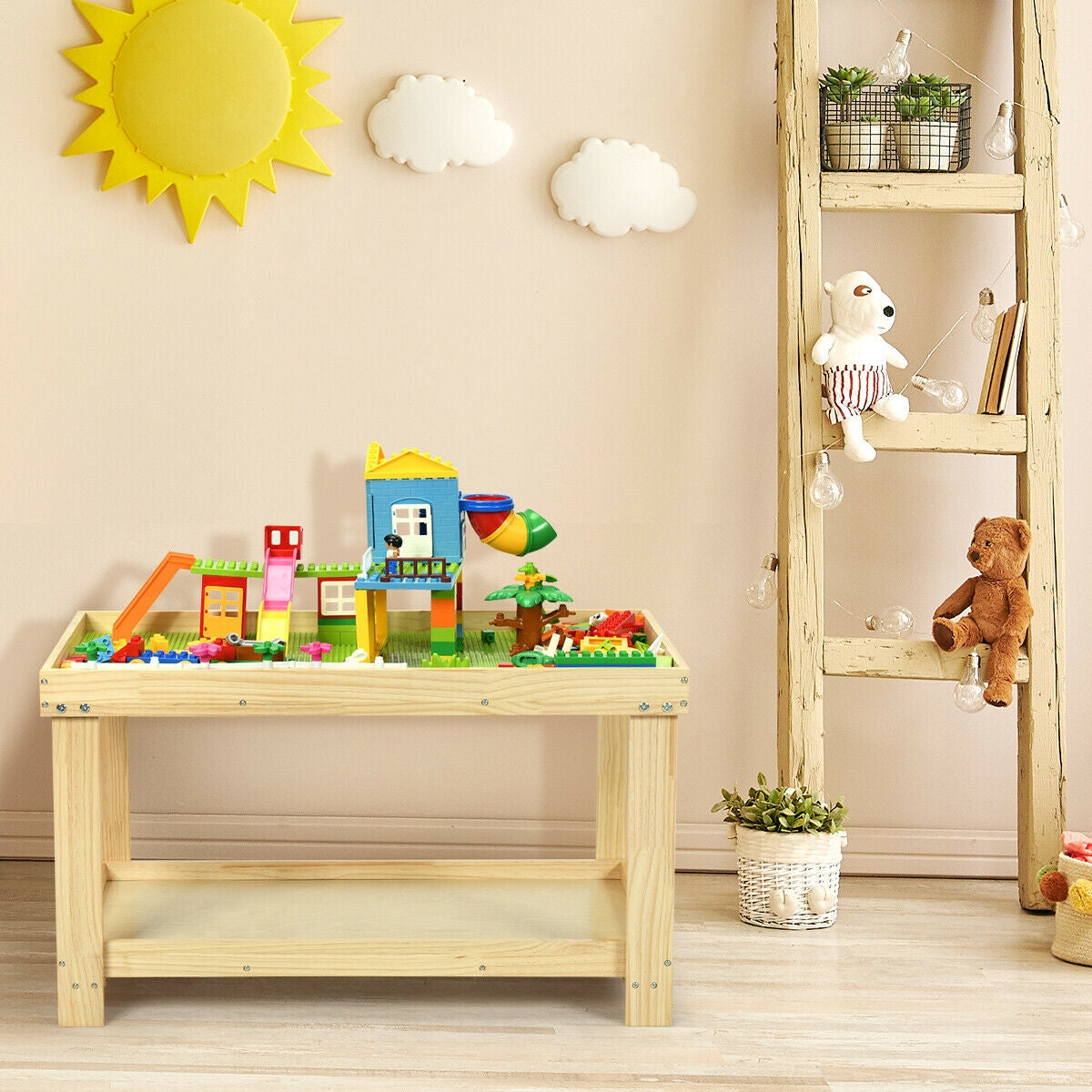 Solid Multifunctional Wood Kids Activity Play Table, Natural Kids Table & Chair Sets at Gallery Canada