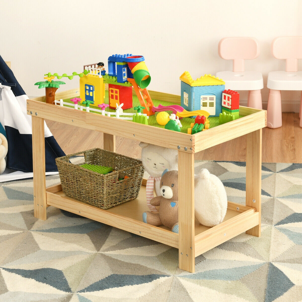 Solid Multifunctional Wood Kids Activity Play Table, Natural Kids Table & Chair Sets at Gallery Canada