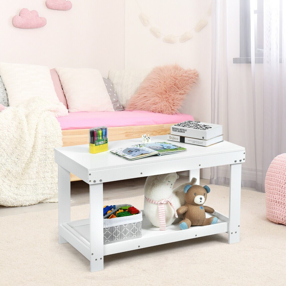 Solid Multifunctional Wood Kids Activity Play Table, White Kids Table & Chair Sets at Gallery Canada
