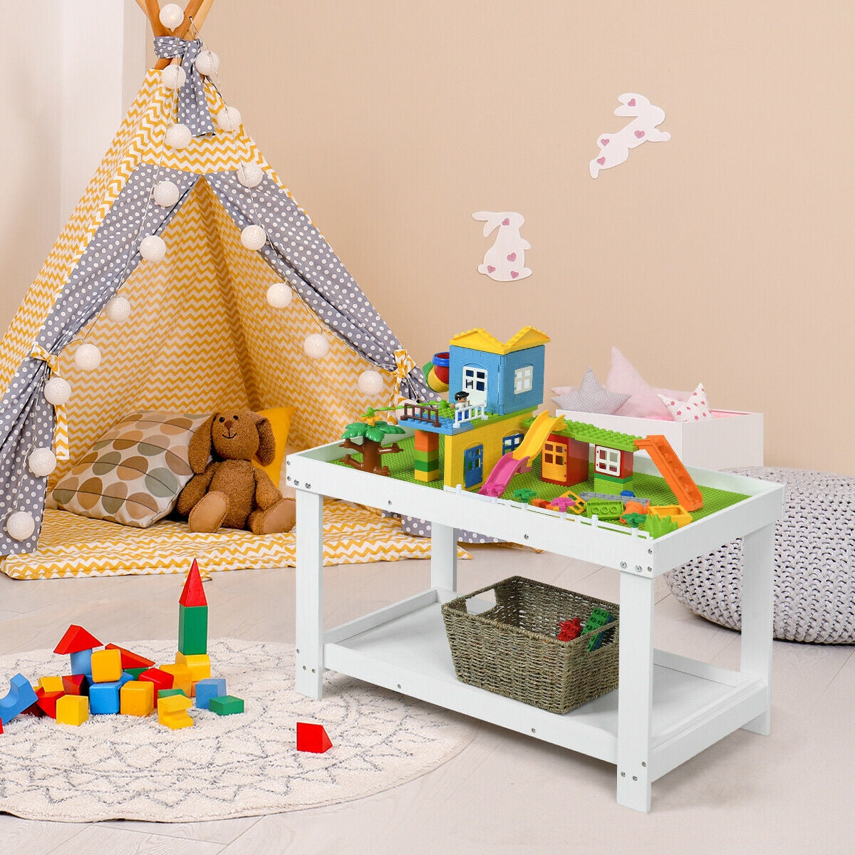 Solid Multifunctional Wood Kids Activity Play Table, White Kids Table & Chair Sets at Gallery Canada
