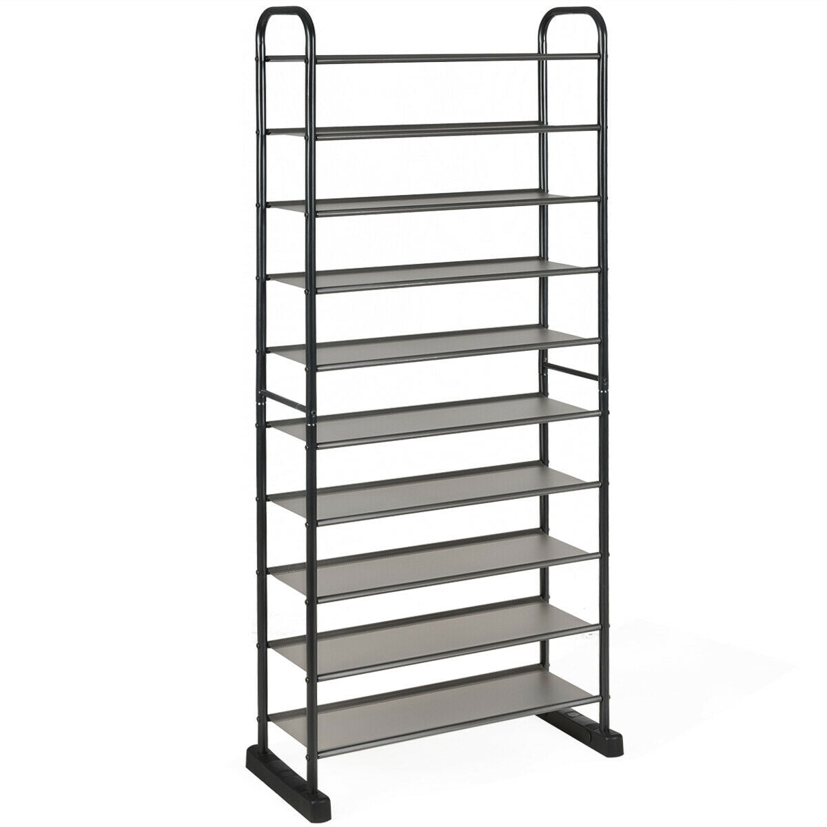 10-Tier Free-Standing Metal Frame Shoe Rack, Black Shoe Racks & Storage Benches at Gallery Canada