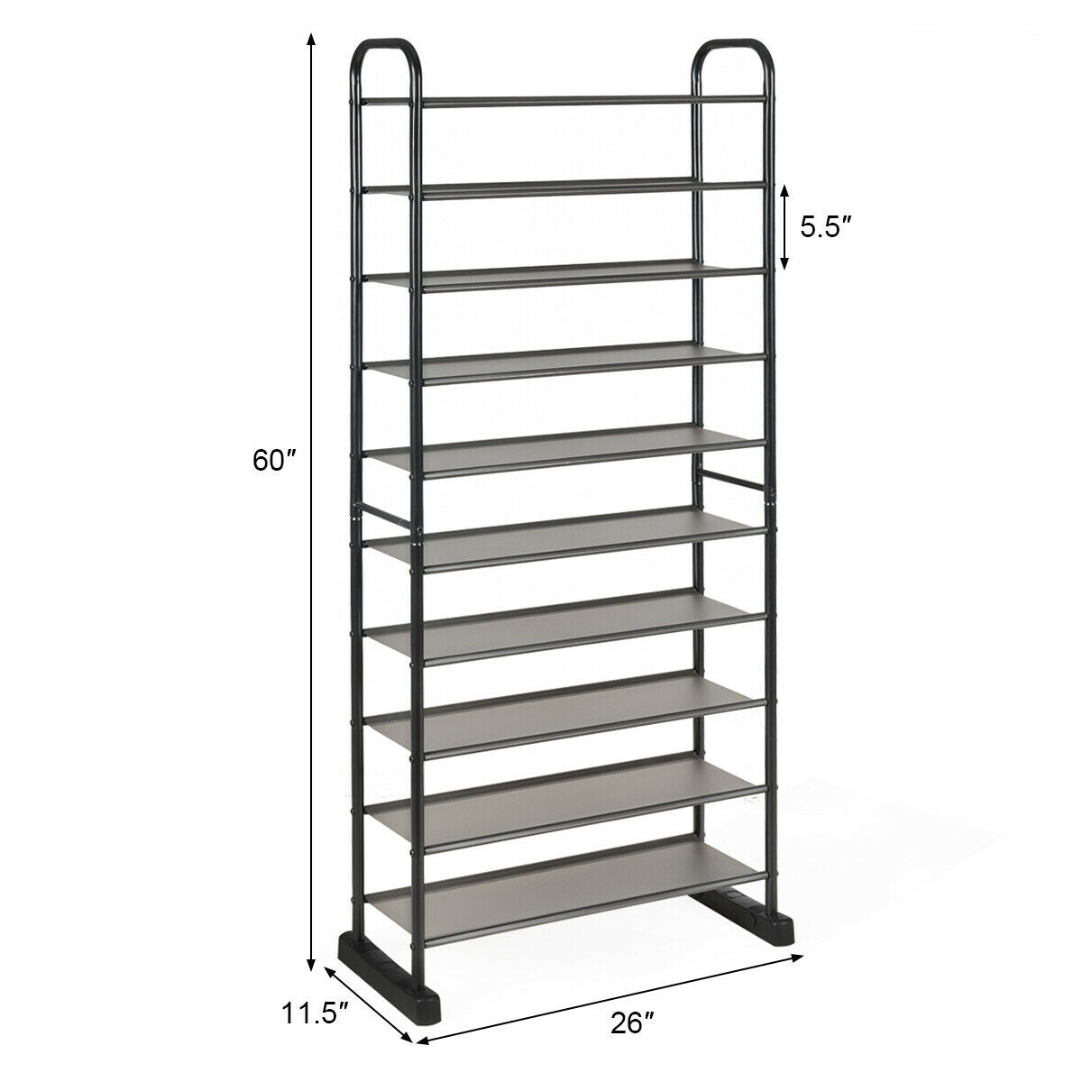 10-Tier Free-Standing Metal Frame Shoe Rack, Black Shoe Racks & Storage Benches at Gallery Canada