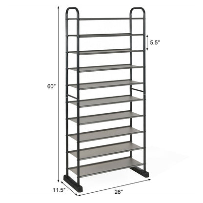 10-Tier Free-Standing Metal Frame Shoe Rack, Black Shoe Racks & Storage Benches at Gallery Canada