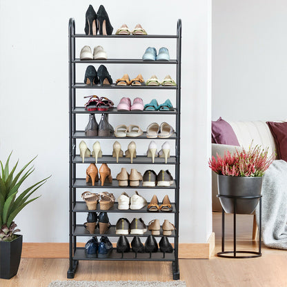 10-Tier Free-Standing Metal Frame Shoe Rack, Black Shoe Racks & Storage Benches at Gallery Canada