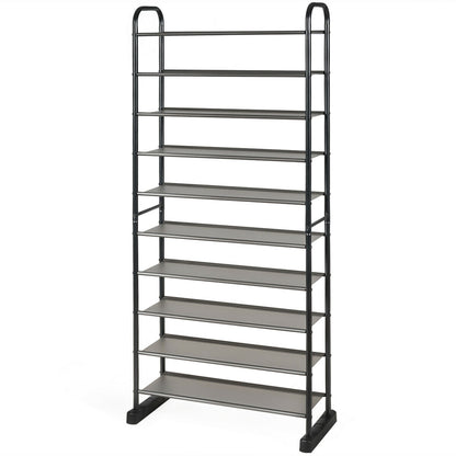 10-Tier Free-Standing Metal Frame Shoe Rack, Black Shoe Racks & Storage Benches at Gallery Canada