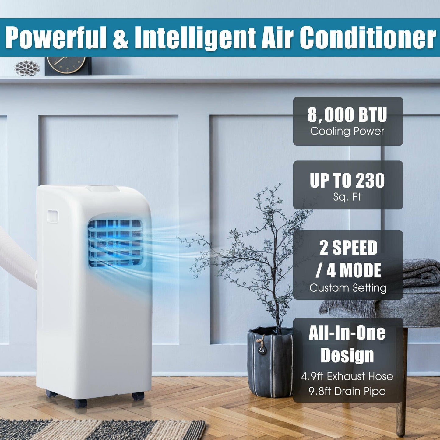 8000 BTU(Ashrae) Portable Air Conditioner with Dehumidifier Function Portable Air Conditioners at Gallery Canada