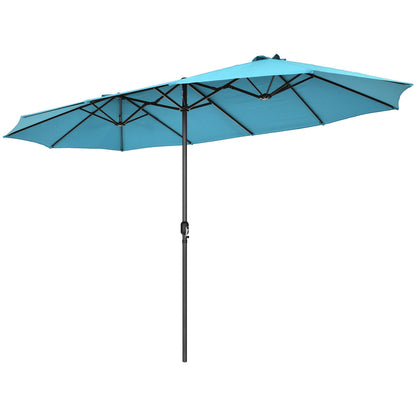 15 Pieds Parasol Double Face, Système à Manivelle, Turquoise