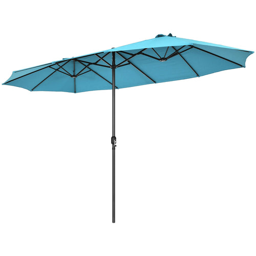 15 Feet Double-Sided Patio Umbrella, Hand-Crank System, Turquoise