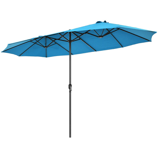 15 Feet Patio Umbrella, Hand Crank, Blue