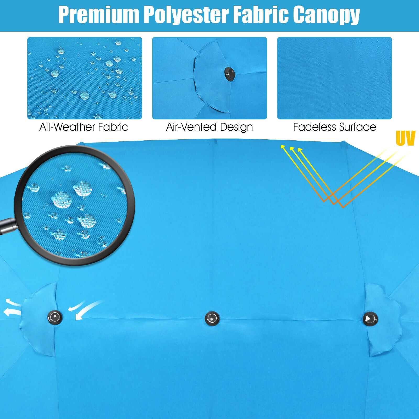 15 Feet Patio Umbrella, Hand Crank, Blue Outdoor Umbrellas at Gallery Canada