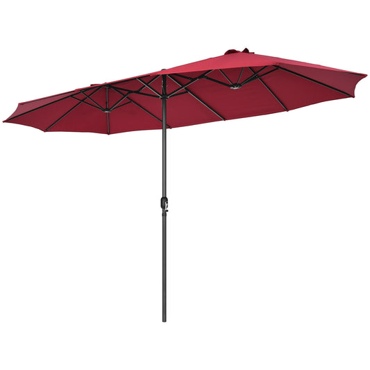 15 Feet Double-Sided Patio Umbrella, Hand-Crank System, Dark Red