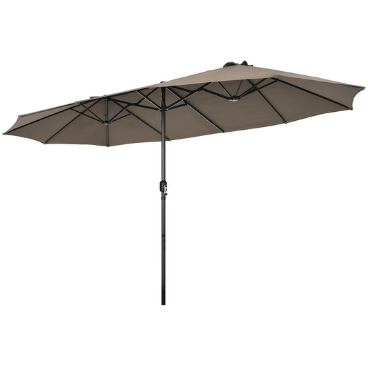15 Feet Patio Double-Sided Umbrella with Hand-Crank System, Brown Outdoor Umbrellas Brown at Gallery Canada