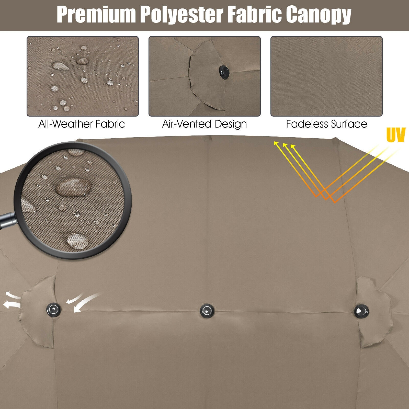 15 Feet Patio Umbrella, Hand-Crank System, Brown Outdoor Umbrellas at Gallery Canada