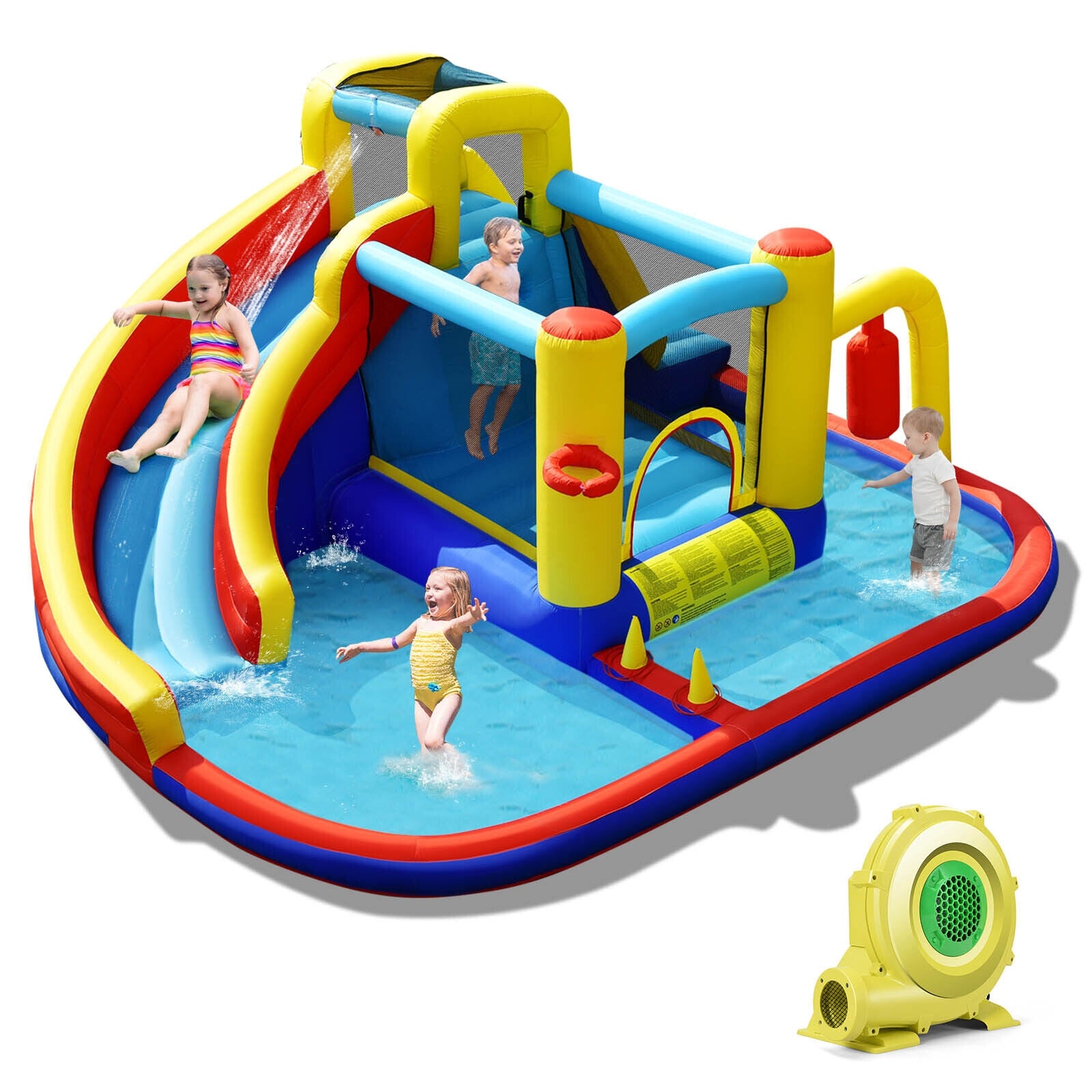 7-in-1 Inflatable Water Slide with 735W Air Blower and Splash Pool Bounce House Multicolor at Gallery Canada