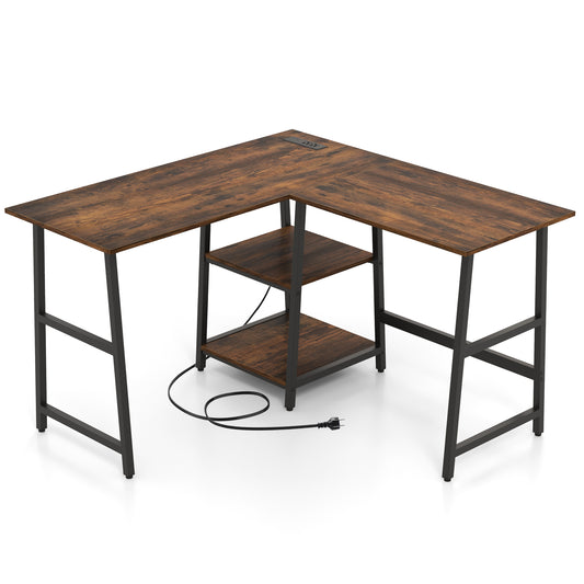 L Shaped Corner Computer Desk With Storage Shelves, Brown L-Shaped Desks Brown at Gallery Canada
