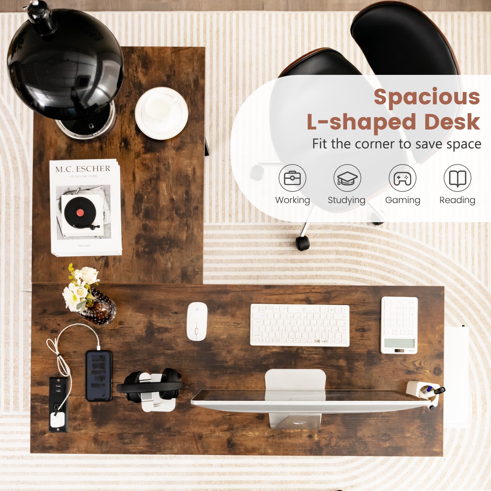 L Shaped Corner Computer Desk with Storage Shelves, Brown L-Shaped Desks at Gallery Canada