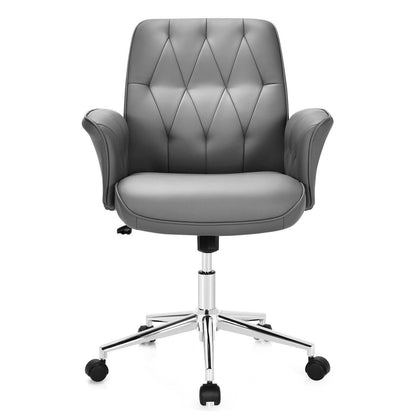 Modern Home Office Leisure Chair PU Leather Adjustable Swivel with Armrest, Gray - Gallery Canada