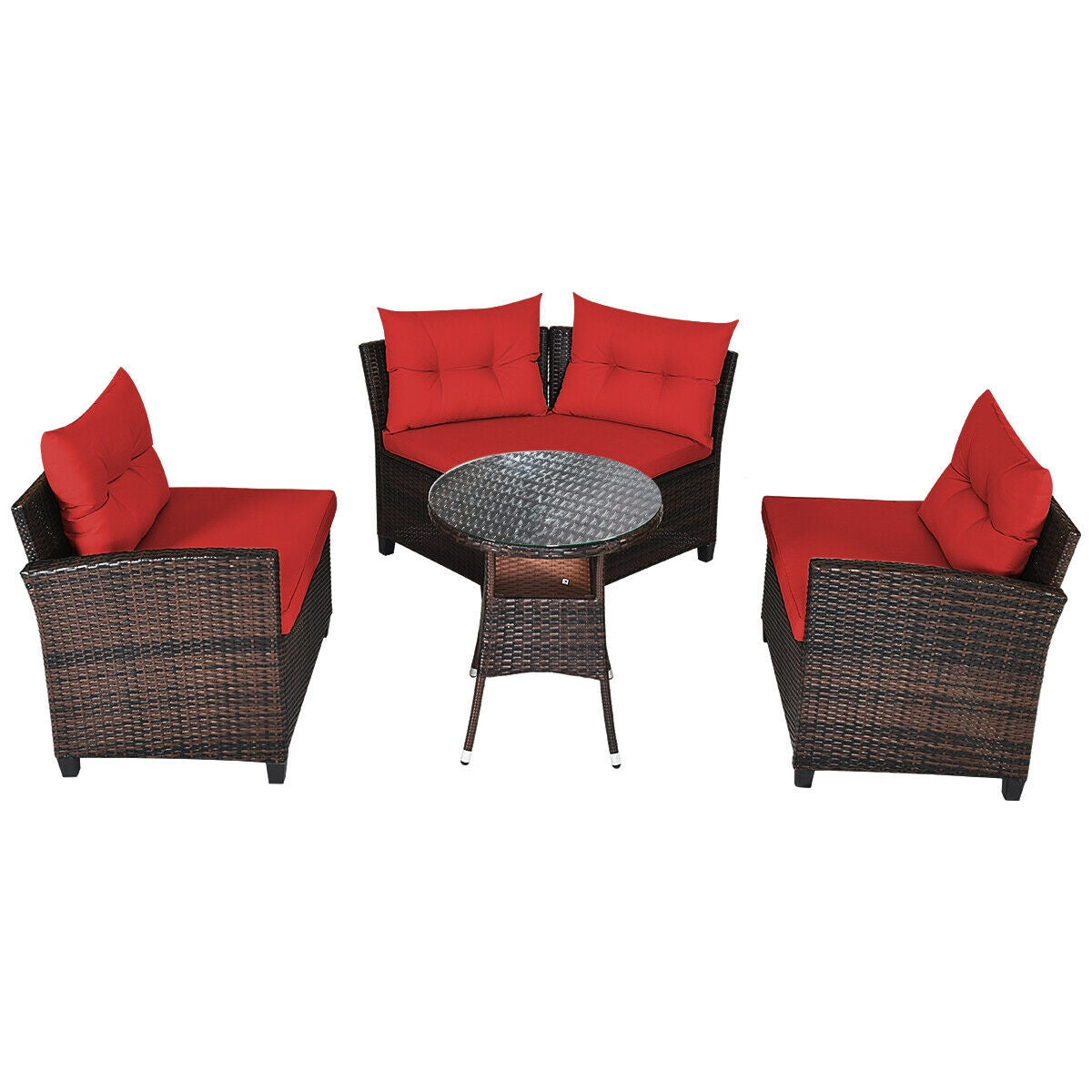 4 Pieces Outdoor Cushioned Rattan Furniture Set, Red Outdoor Sectionals at Gallery Canada