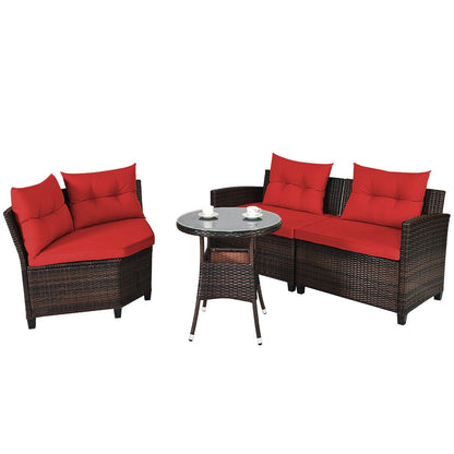 4 Pieces Outdoor Cushioned Rattan Furniture Set, Red Outdoor Sectionals at Gallery Canada