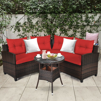 4 Pieces Outdoor Cushioned Rattan Furniture Set, Red Outdoor Sectionals at Gallery Canada