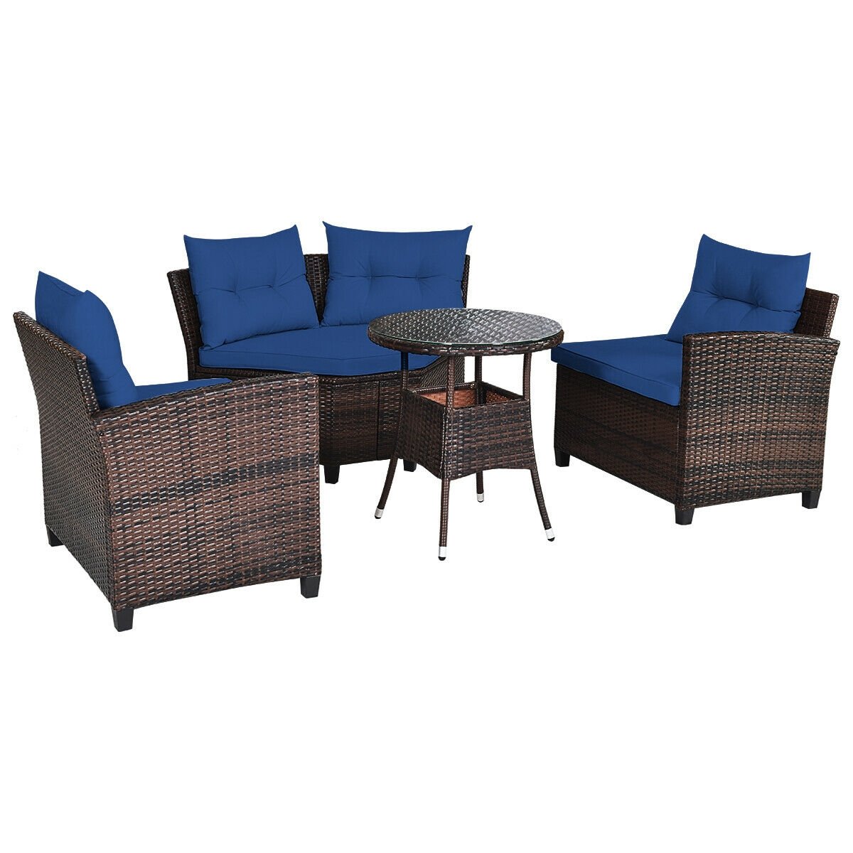 4 Pieces Outdoor Cushioned Rattan Furniture Set, Navy - Gallery Canada