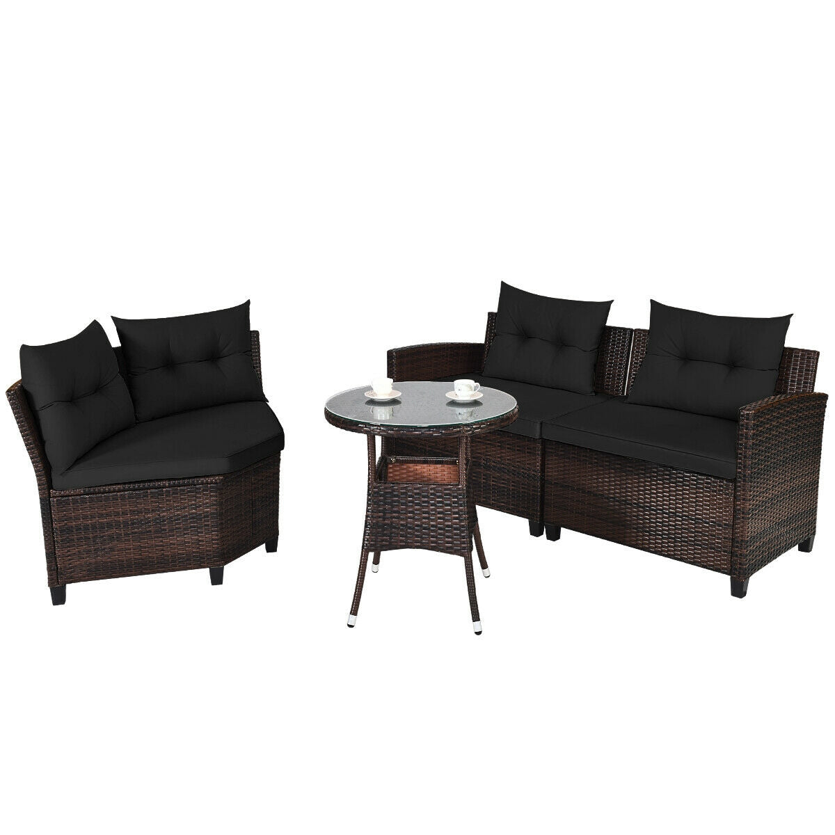 4 Pieces Outdoor Cushioned Rattan Furniture Set, Black Outdoor Sectionals at Gallery Canada
