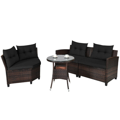 4 Pieces Outdoor Cushioned Rattan Furniture Set, Black Outdoor Sectionals at Gallery Canada