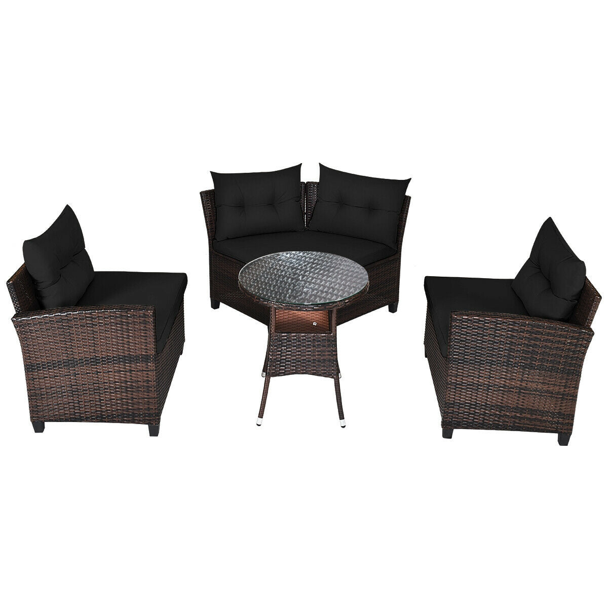 4 Pieces Outdoor Cushioned Rattan Furniture Set, Black Outdoor Sectionals at Gallery Canada