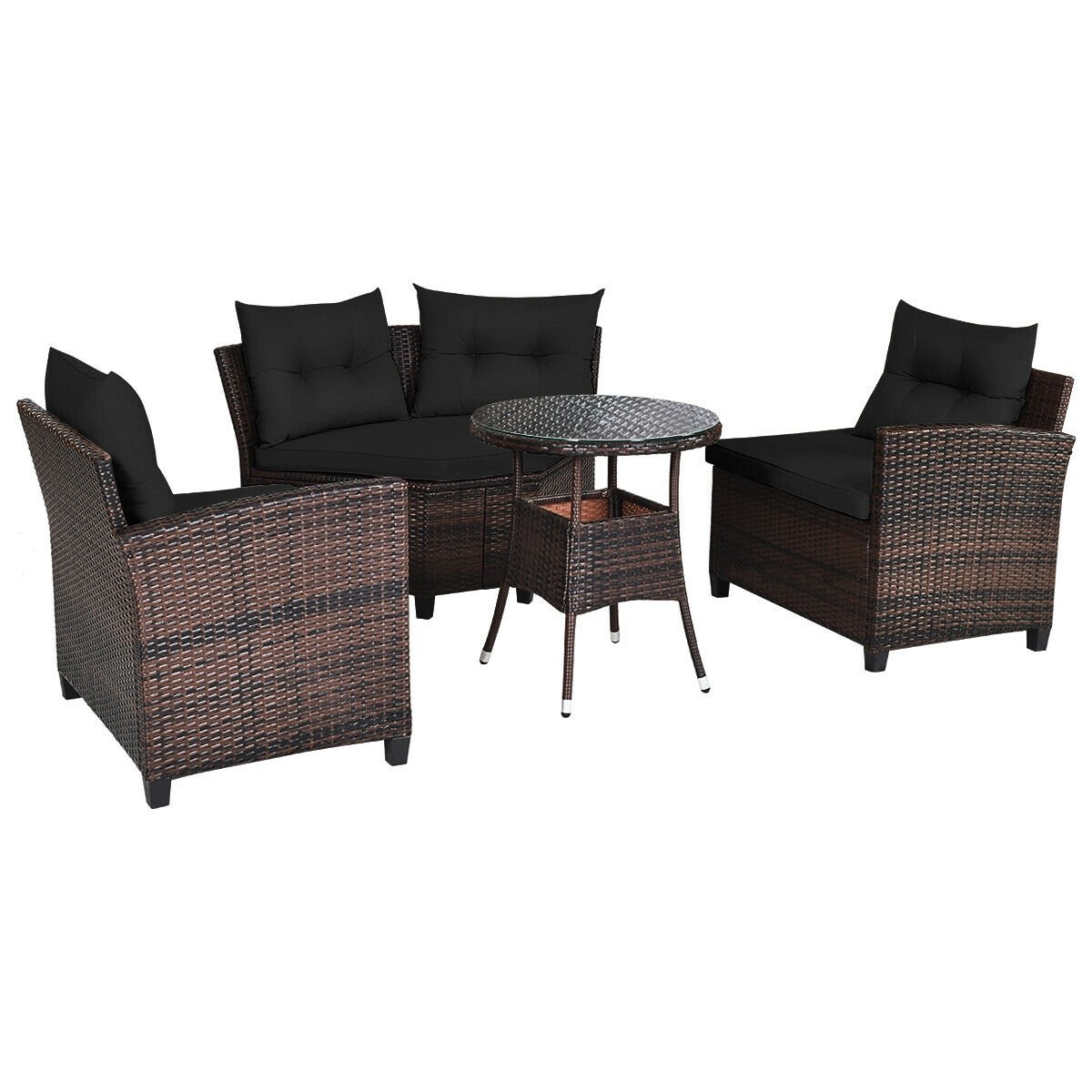 4 Pieces Outdoor Cushioned Rattan Furniture Set, Black - Gallery Canada
