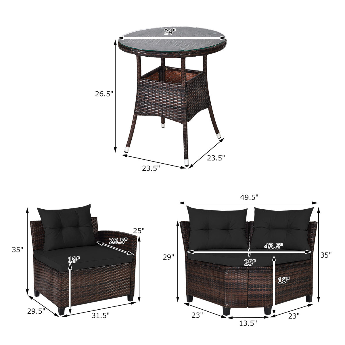 4 Pieces Outdoor Cushioned Rattan Furniture Set, Black Outdoor Sectionals at Gallery Canada