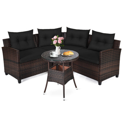 4 Pieces Outdoor Cushioned Rattan Furniture Set, Black Outdoor Sectionals at Gallery Canada