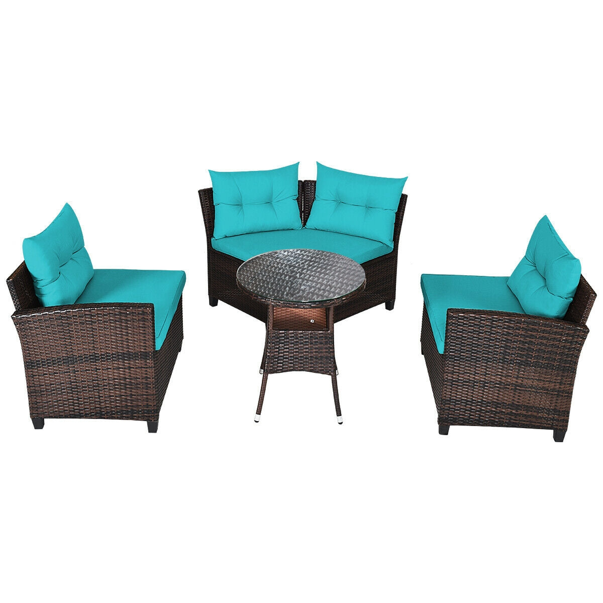 4Pcs Outdoor Cushioned Rattan Furniture Set, Turquoise Outdoor Sectionals at Gallery Canada