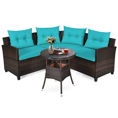4Pcs Outdoor Cushioned Rattan Furniture Set, Turquoise Outdoor Sectionals Turquoise at Gallery Canada