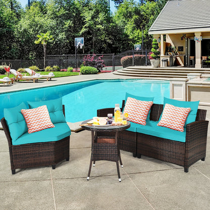 4Pcs Outdoor Cushioned Rattan Furniture Set, Turquoise Outdoor Sectionals at Gallery Canada