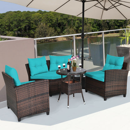 4Pcs Outdoor Cushioned Rattan Furniture Set, Turquoise Outdoor Sectionals at Gallery Canada