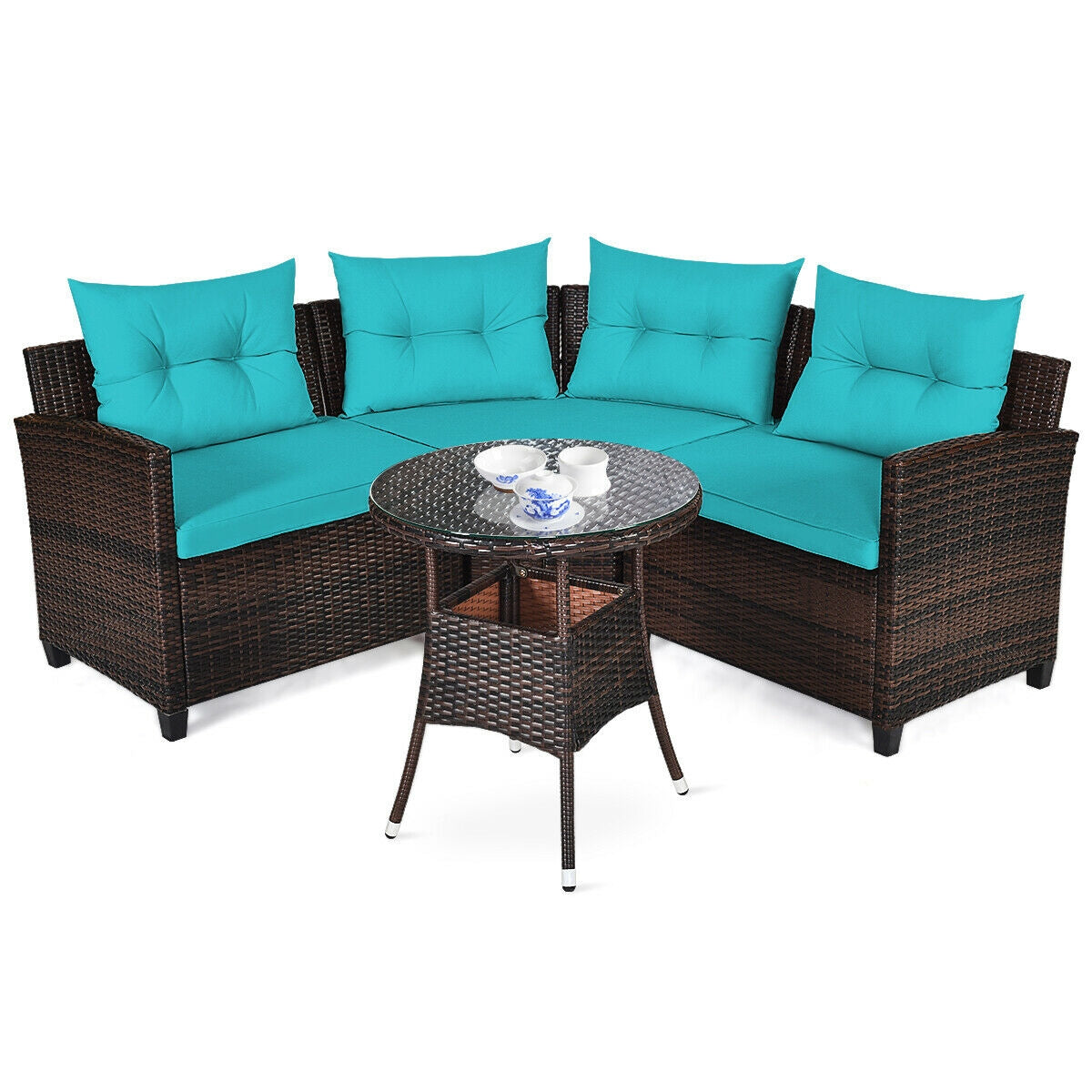 4Pcs Outdoor Cushioned Rattan Furniture Set, Turquoise Outdoor Sectionals at Gallery Canada