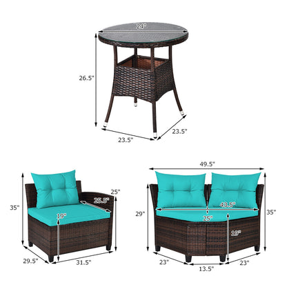 4Pcs Outdoor Cushioned Rattan Furniture Set, Turquoise Outdoor Sectionals at Gallery Canada